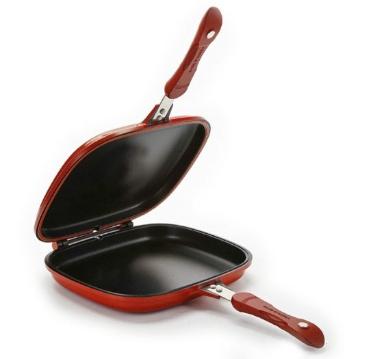 Doppelseitige Antihaft-Pfanne – Wende-Pfanne aus Aluminium, 46 x 32 cm, Rot, Vielseitig