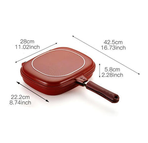 Doppelseitige Antihaft-Pfanne – Wende-Pfanne aus Aluminium, 46 x 32 cm, Rot, Vielseitig