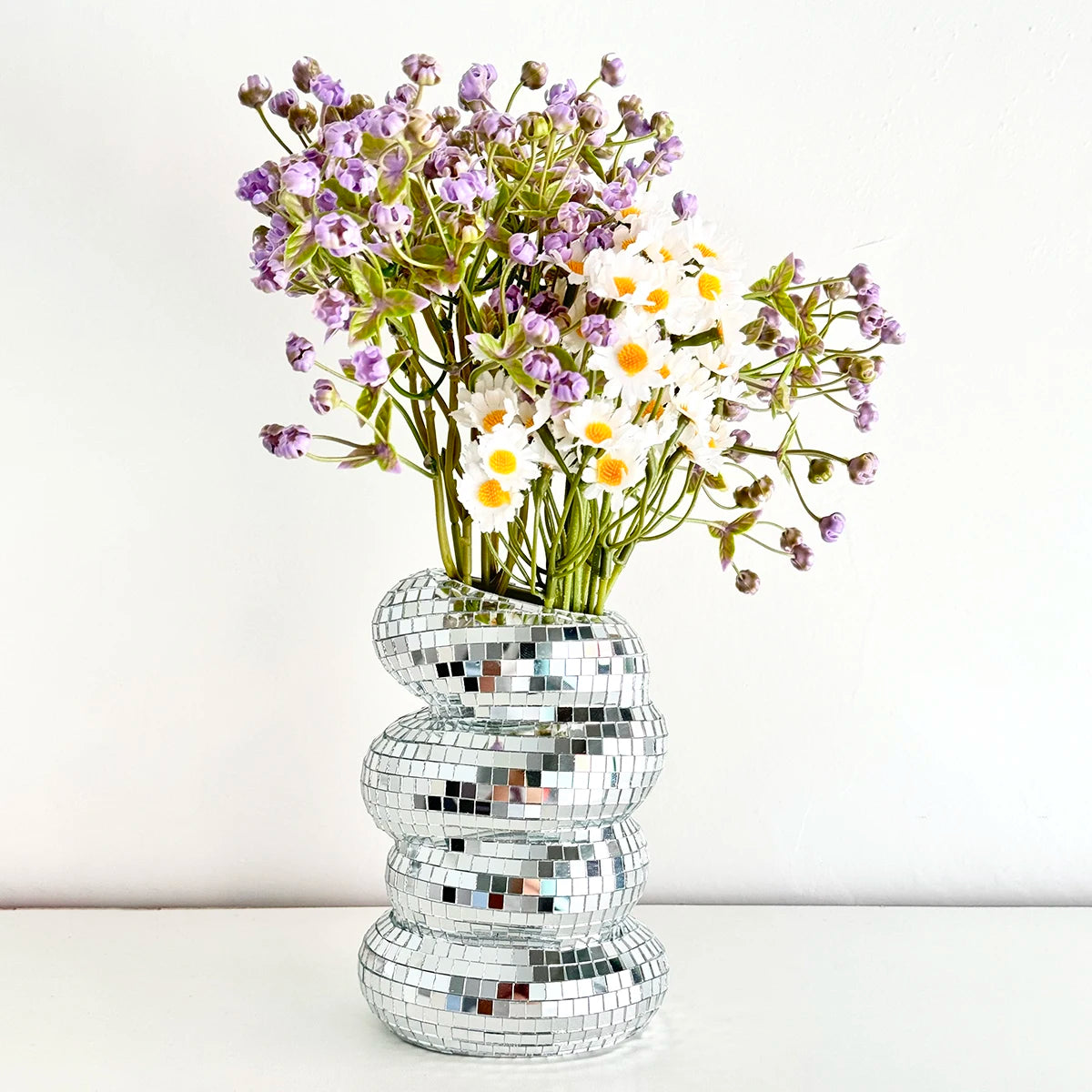 Disco Ball Spiral Vase Unique Glass Tiles Flower Bottle Disco Ball Planter Silver Mirror Vase Home Living Room Office Decor
